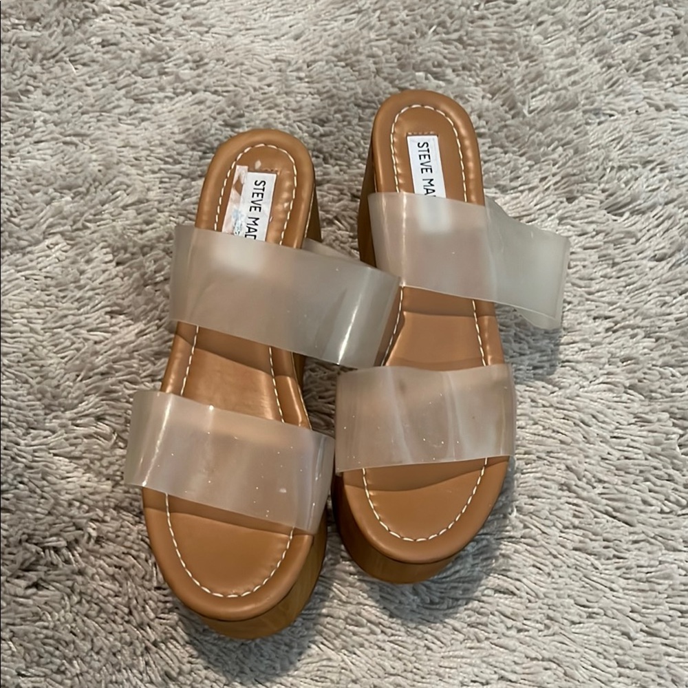 Steve Madden Cream Tan Sandals Double Strap Slide